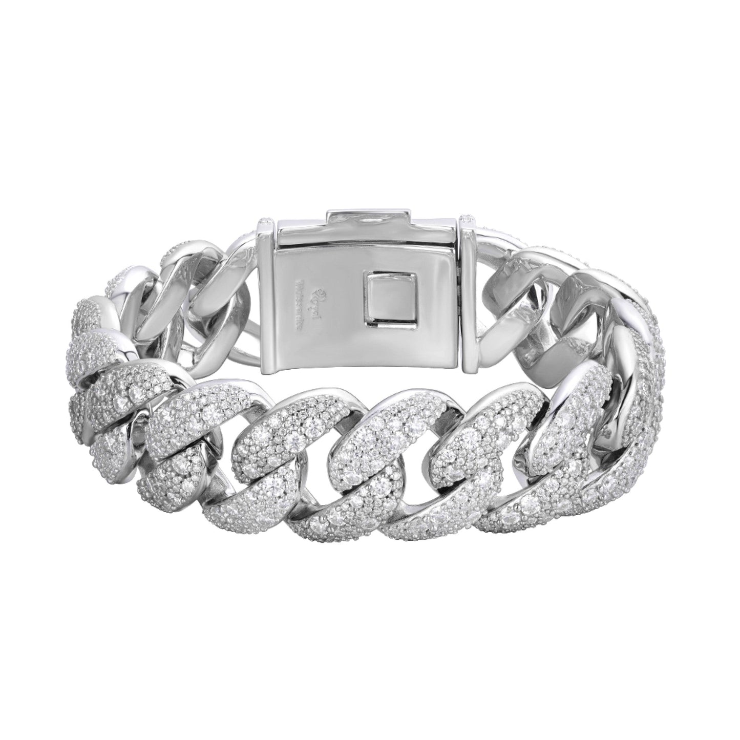 Sterling Silver Round 22mm Moissanite Miami Cuban 8.5 Inch Mosaic Setting Bracelet RP 26 Cttw