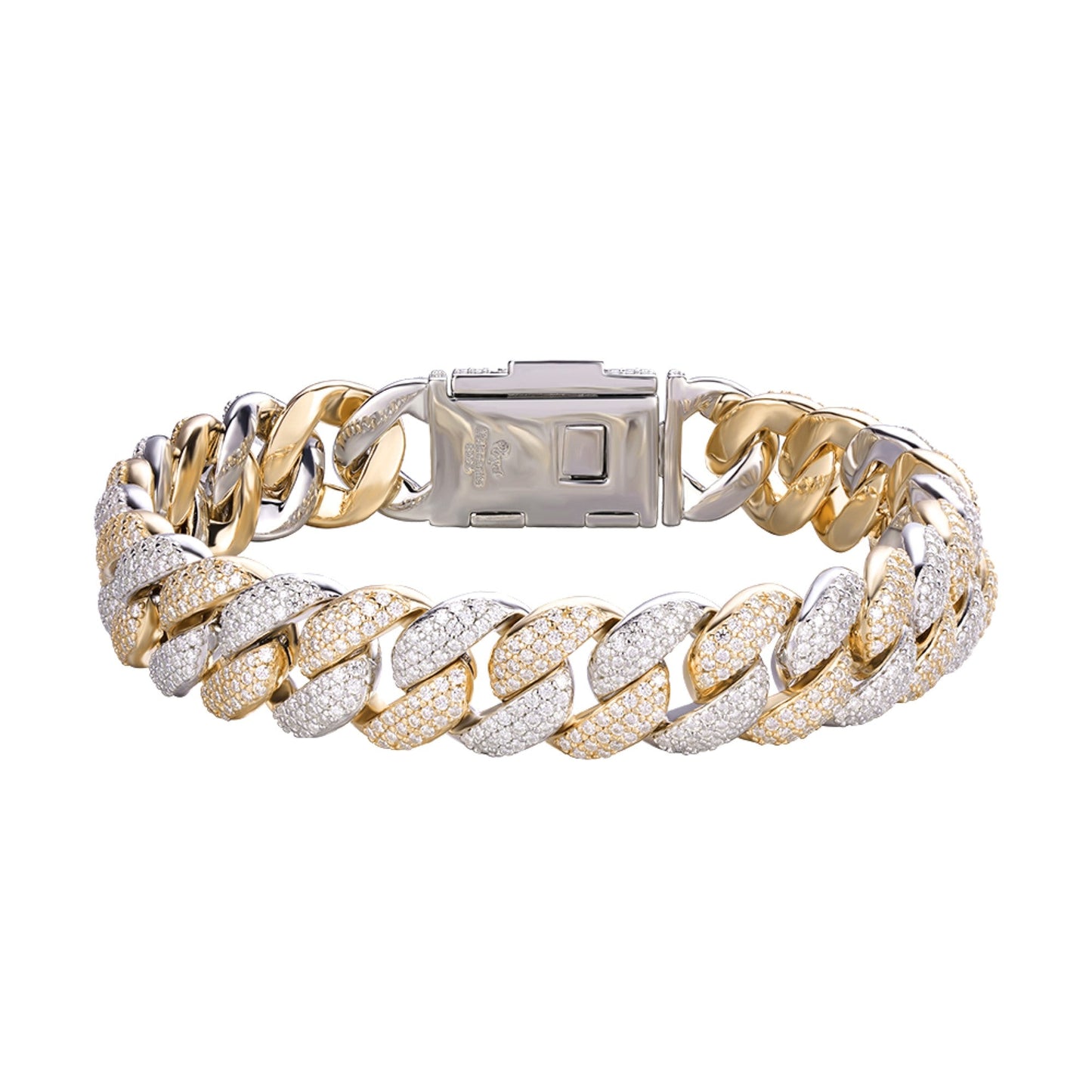 Sterling Silver Moissanite 12mm Cuban Bracelet 8 Inch RP+GP 7-3/4 Cttw
