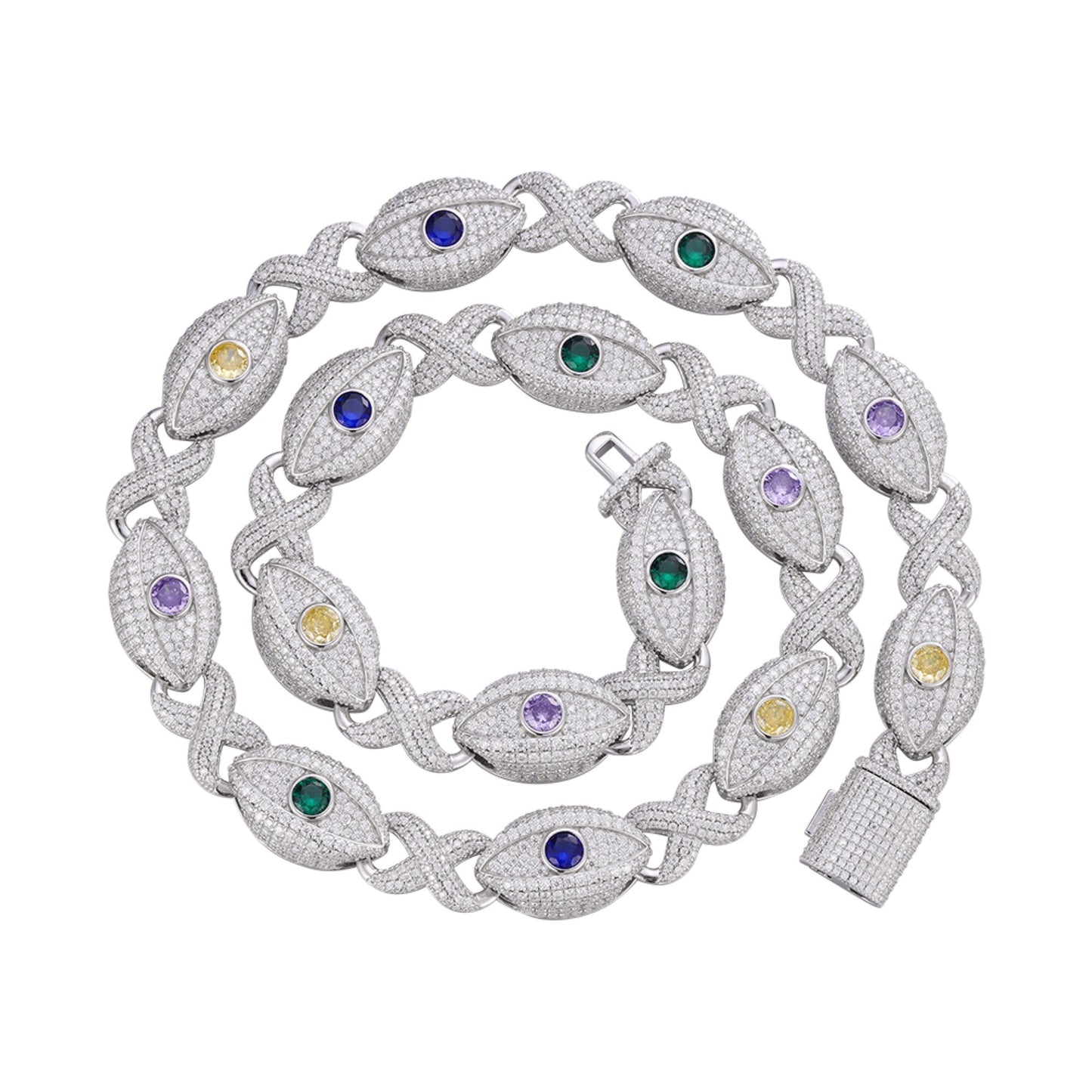 Sterling Silver Round Moissanite Infinity Eye 22 Inch Designer Necklace Multicolor 38-1/2 Cttw