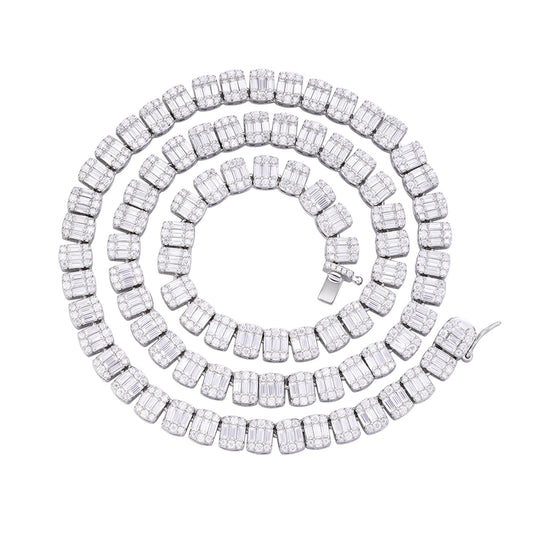 Sterling Silver 7mm Round Baguette Moissanite 20 Inch Designer Necklace RP 23-1/2 Cttw