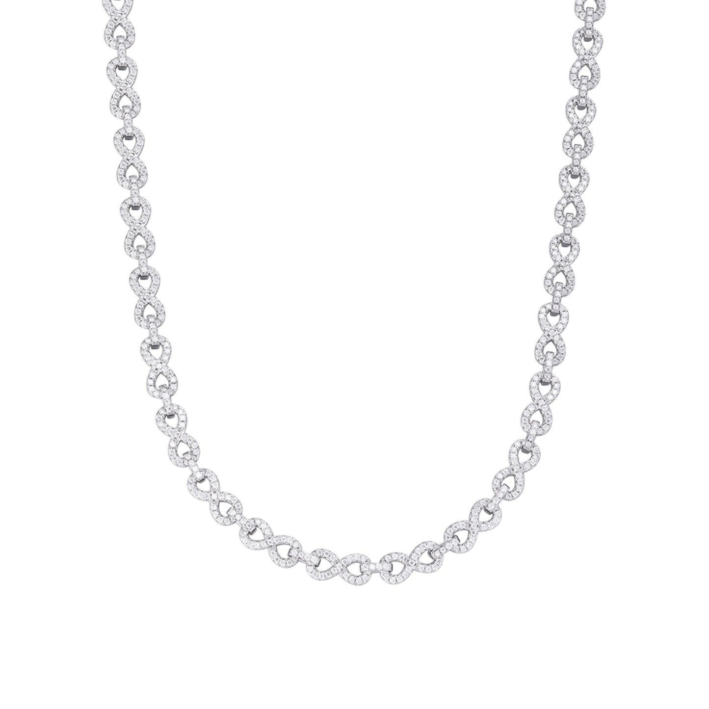 Sterling Silver 6mm Round Moissanite Infinity 18 Inch Designer Necklace RP 7-1/8 Cttw