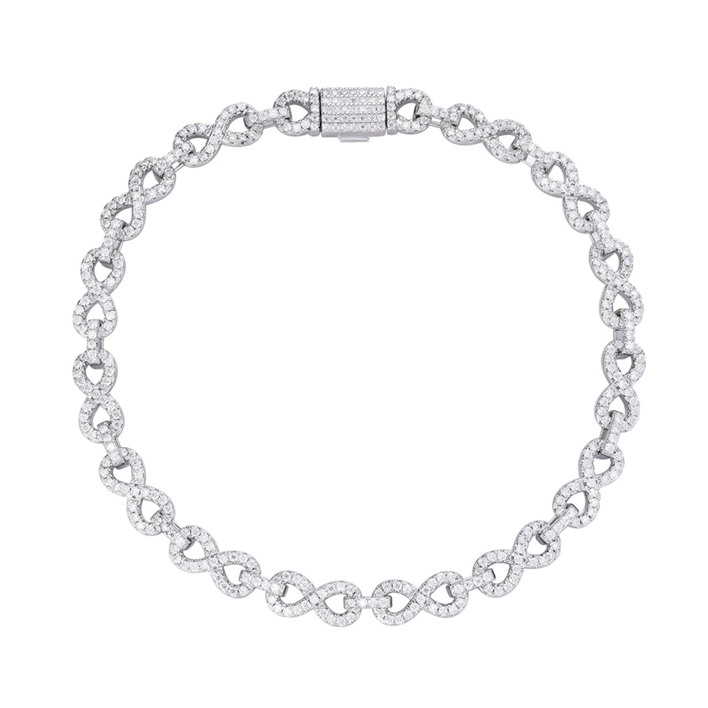 Sterling Silver 6mm Round Moissanite Infinity 7 Inch Designer Bracelet RP 3-1/4 Cttw
