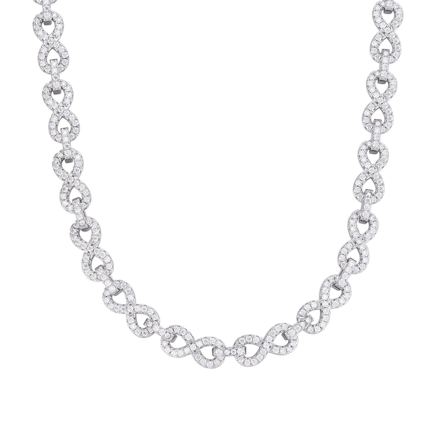Sterling Silver 8mm Round Moissanite Infinity 22 Inch Designer Necklace RP 12 Cttw