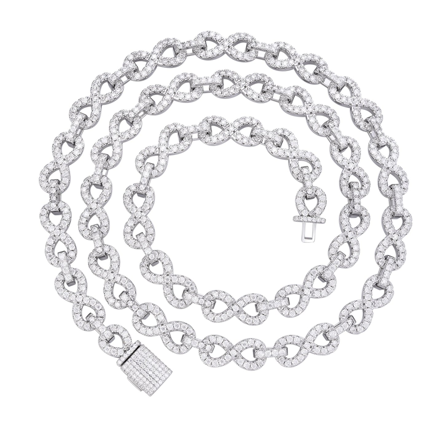 Sterling Silver 8mm Round Moissanite Infinity 22 Inch Designer Necklace RP 12 Cttw