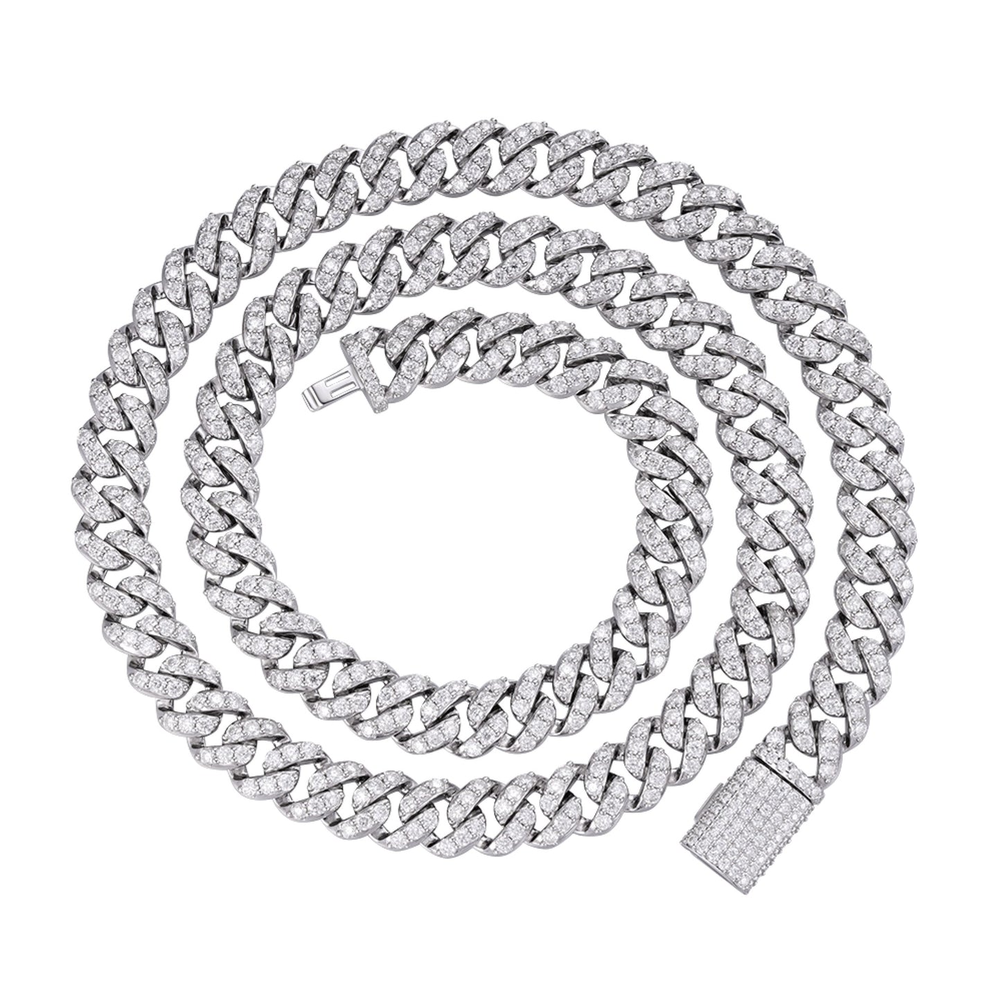 Sterling Silver 10mm Round Moissanite 1 Row Cuban 20 Inch Necklace RP 19-7/8 Cttw