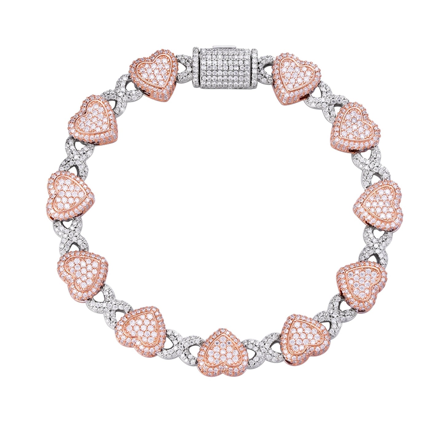 Sterling Silver Round Moissanite Infinity Heart Designer 8 Inch Bracelet RP+PP 8-1/6 Cttw