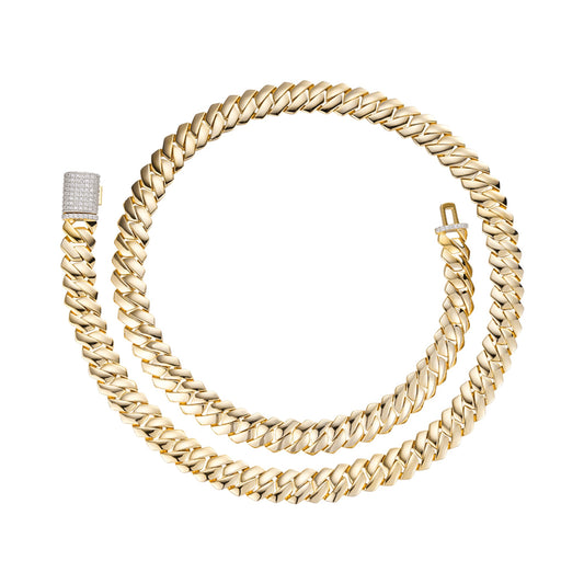 S.Silver Round Moissanite 20 Inch Plain Cuban With Iced Out Lock Necklace RP+GP 1/2 Cttw