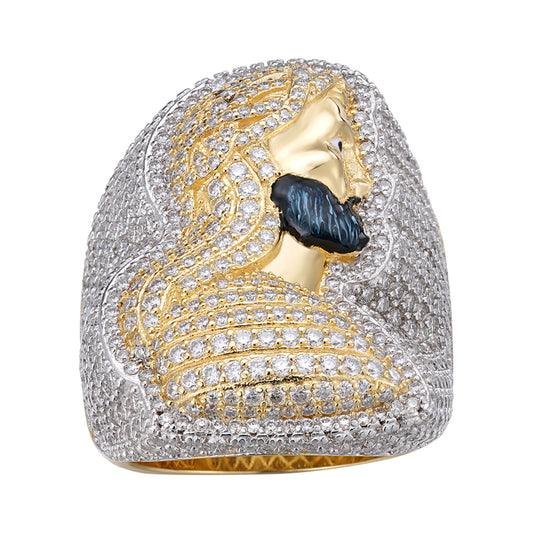 Sterling Silver Round Moissanite Jesus Religious SZ 10 Mens Ring RP 5-7/8 Cttw