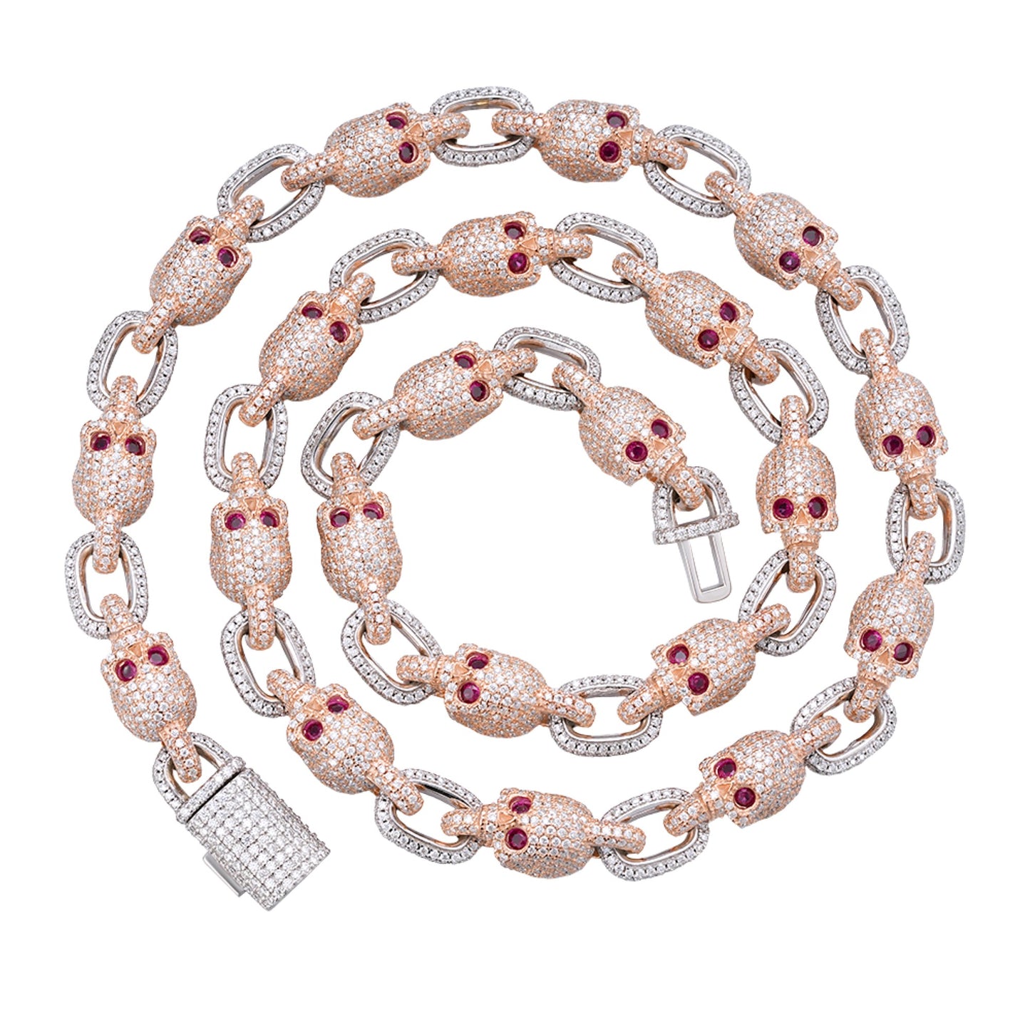 Sterling Silver Round Moissanite With Red Eyes Skull 22 Inch Necklace RP+PP 30-3/4 Cttw