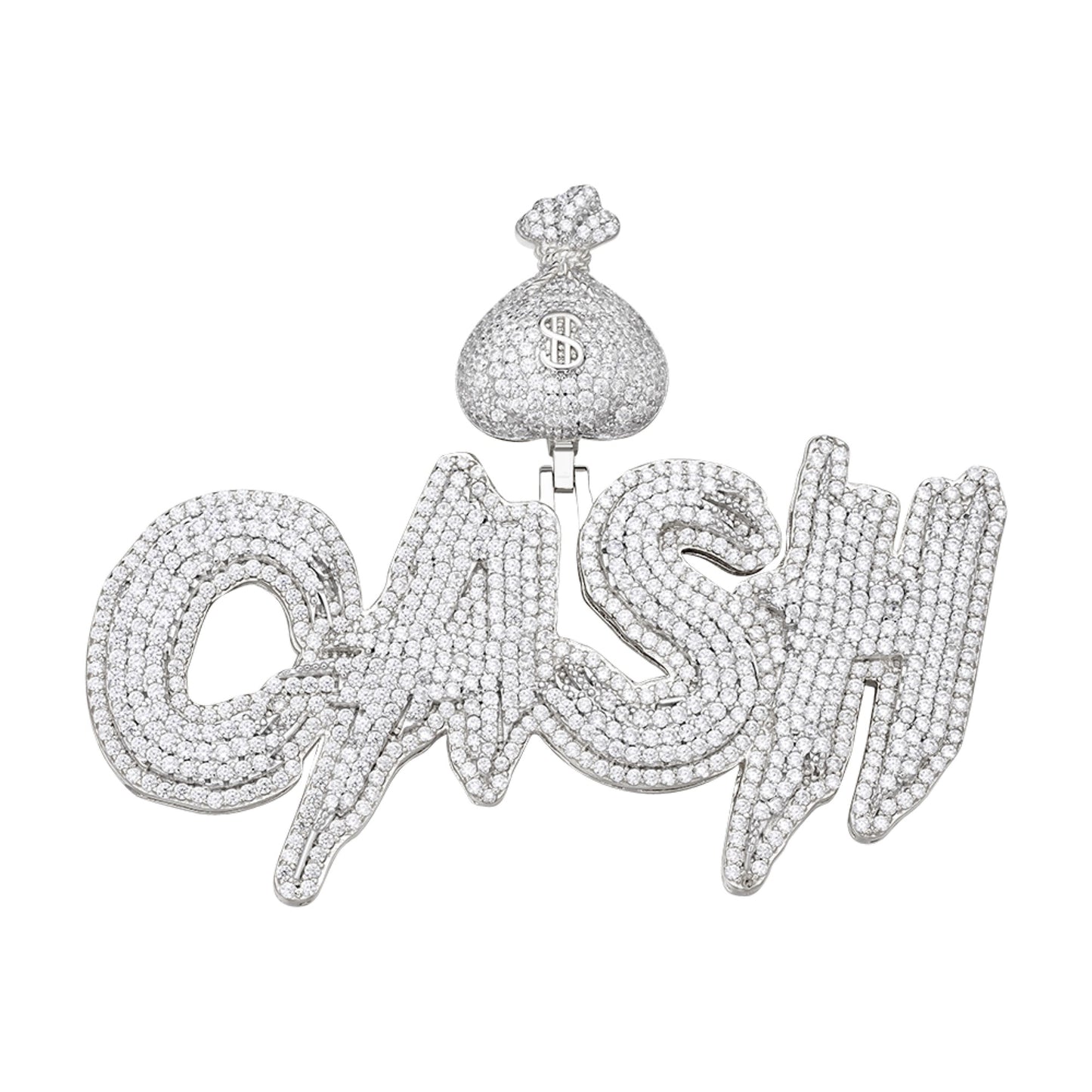 Sterling Silver Round Moissanite CASH Word Designer Pendant RP 7-1/2 Cttw