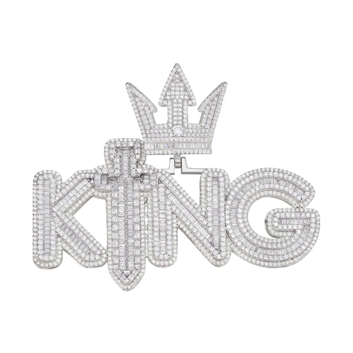 Sterling Silver Round Moissanite KING Word Designer Pendant RP 12 Cttw