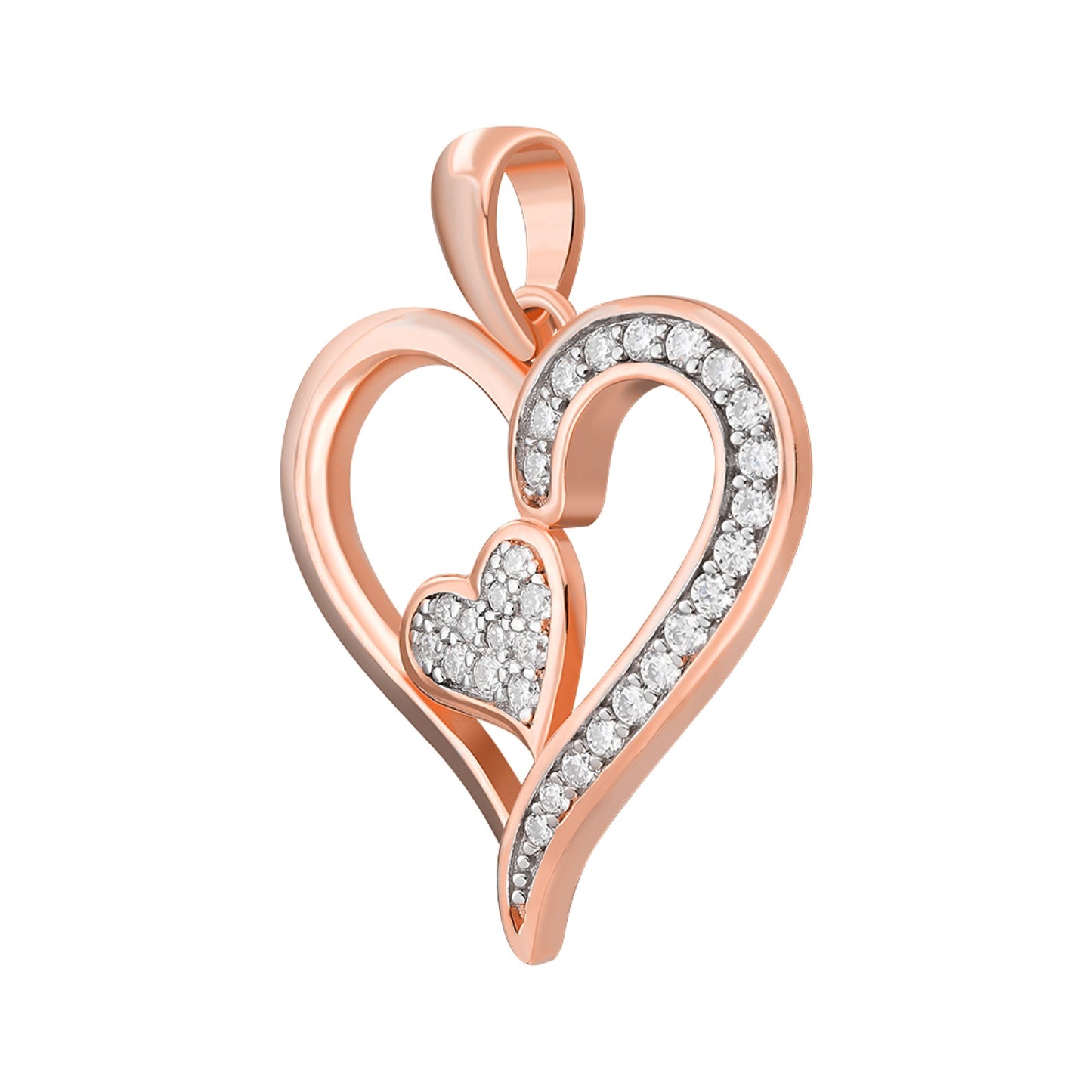 Sterling Silver Round Moissanite Double Heart Designer Pendant RP+PP 1/4 Cttw