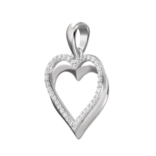Sterling Silver Round Moissanite Double Row Heart Designer Pendant RP 1/5 Cttw