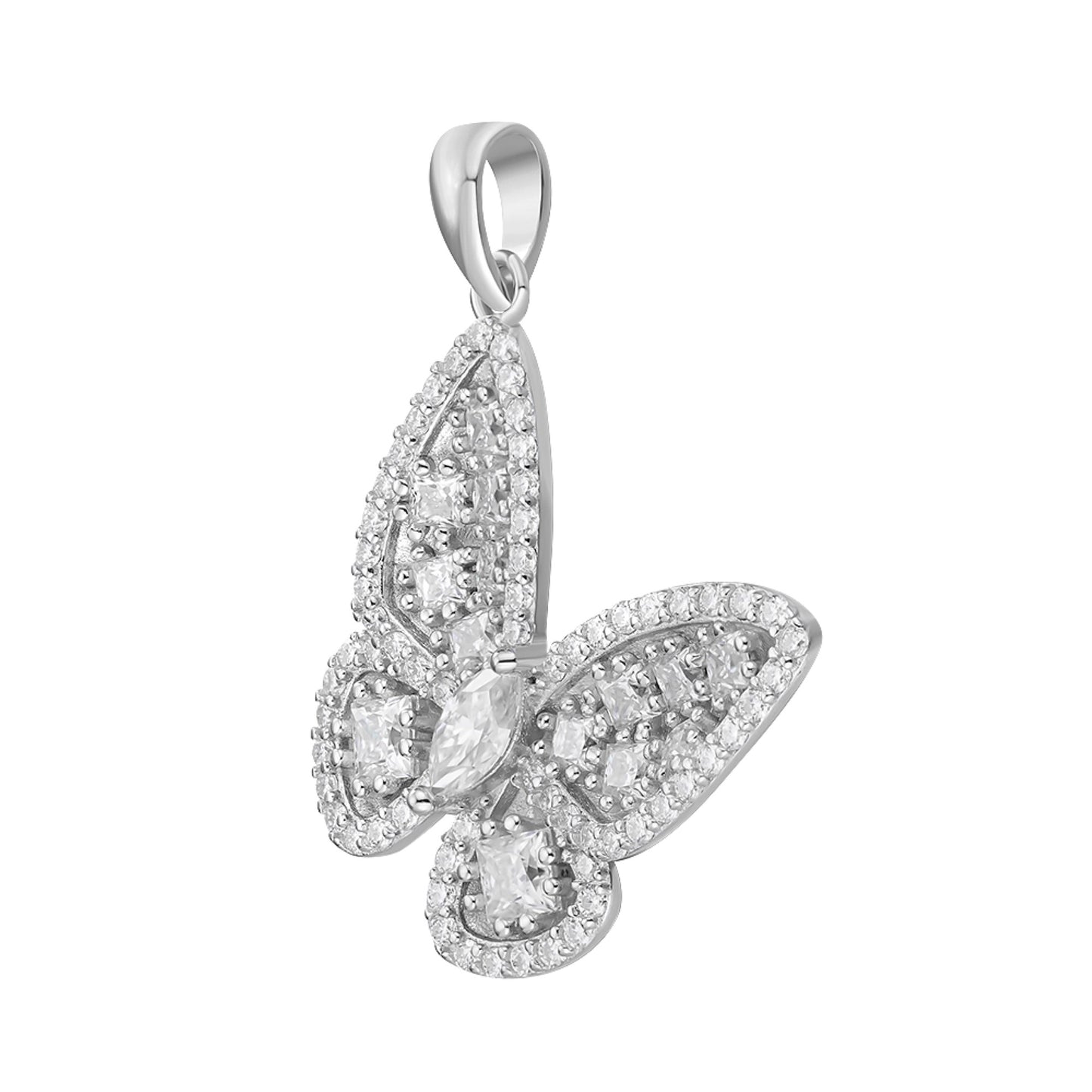 Sterling Silver Round Fancy Moissanite Butterfly Animal Pendant RP 2-1/8 Cttw