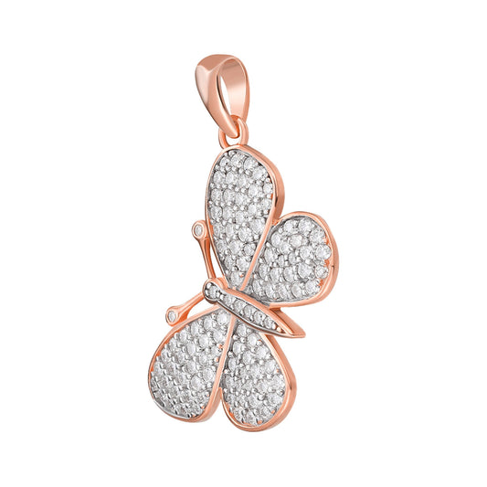 Sterling Silver Round Moissanite Butterfly Animal Pendant RP+PP 1 Cttw