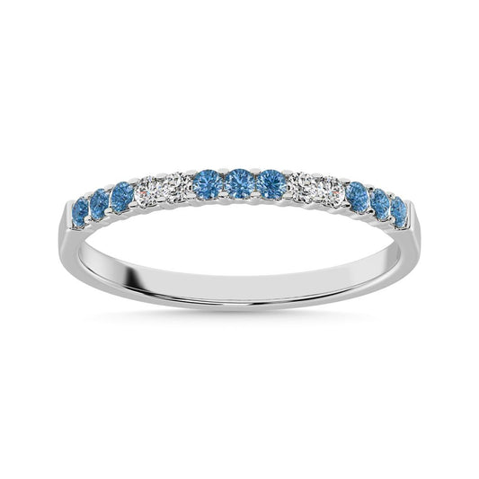 14K White Gold 1/5 Ct.tw White 4 & Blue Diamond 9 Machine Band