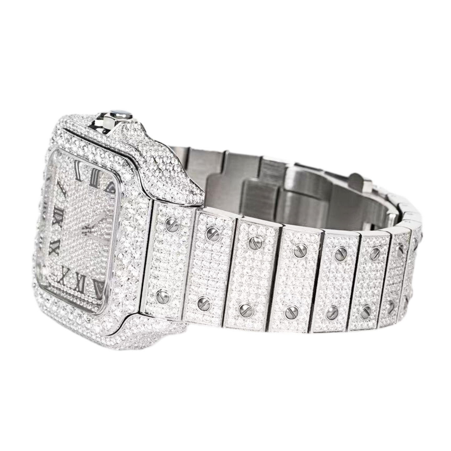 Moissanite Stainless Steel White Band Mens Watch 20-1/5 Cttw