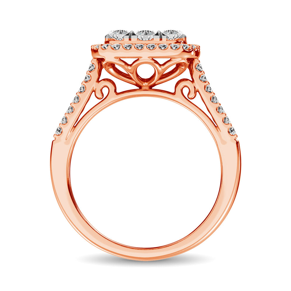 Diamond 1 1/2 Ct.tw Two Row Shank Halo Engagement Ring in 14K Rose Gold