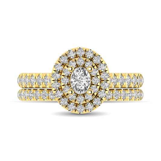 Diamond Classic Shank Double Halo Bridal Ring 1 Ct.tw Oval Cut in 14K Yellow Gold
