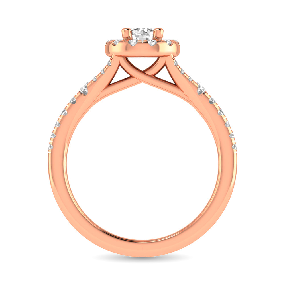 Diamond Split Shank Single Halo Bridal Ring 1 Ct.tw Round Cut in 14K Rose Gold