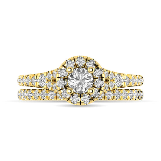 Diamond Split Shank Single Halo Bridal Ring 1 Ct.tw Round Cut in 14K Yellow Gold