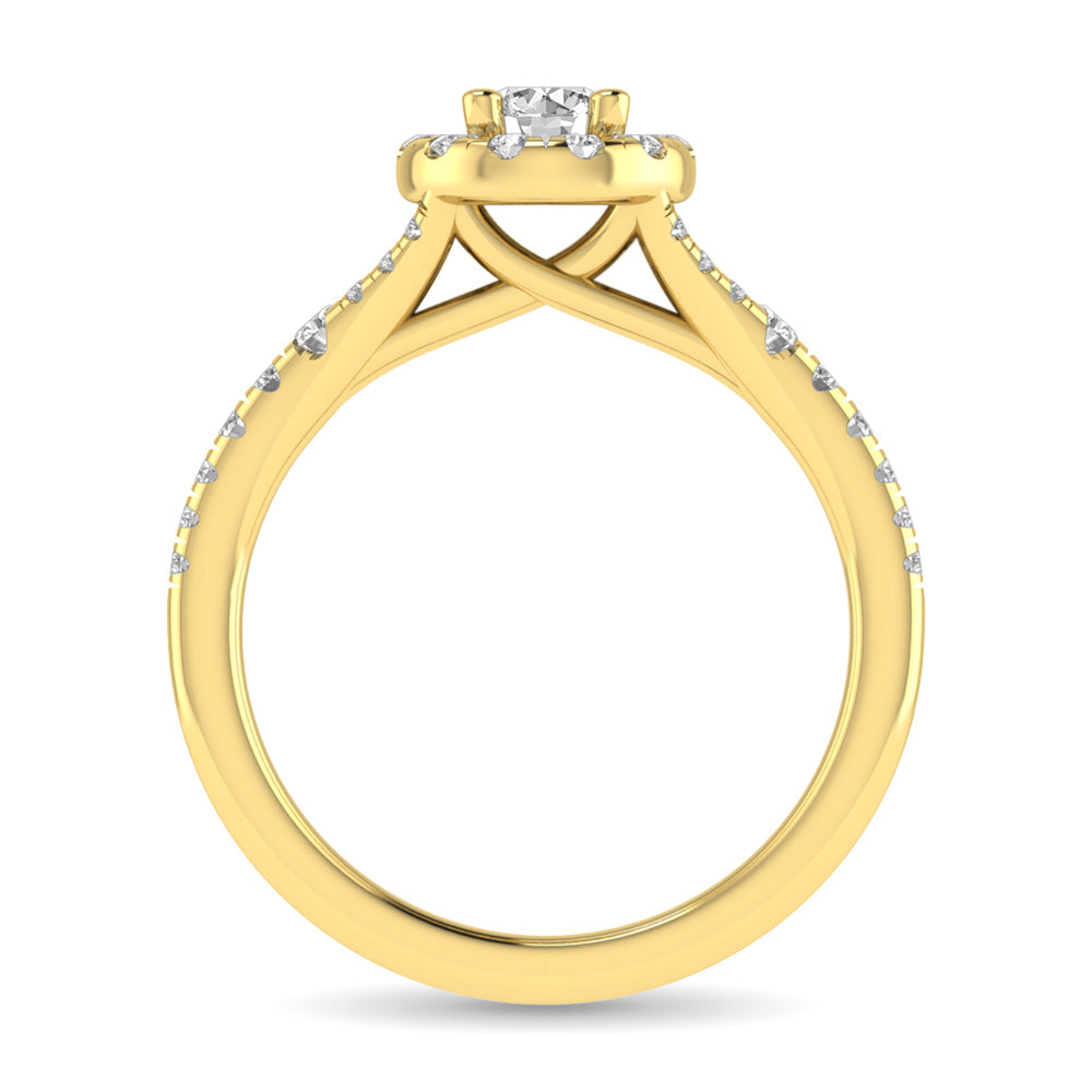 Diamond Split Shank Single Halo Bridal Ring 1 Ct.tw Round Cut in 14K Yellow Gold