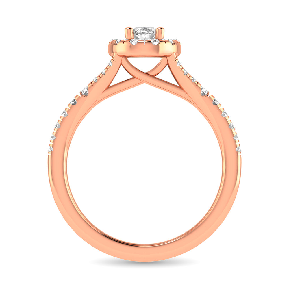 Diamond Split Shank Single Halo Bridal Ring 1 Ct.tw Oval Cut in 14K Rose Gold