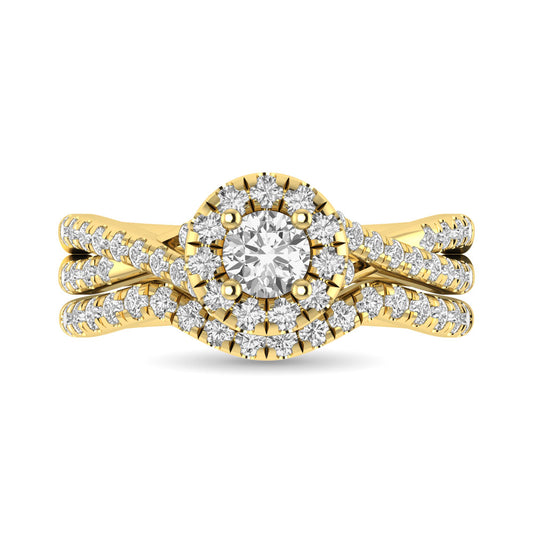 Diamond Twist Shank Single Halo Bridal Ring 1 Ct.tw Round Cut in 14K Yellow Gold