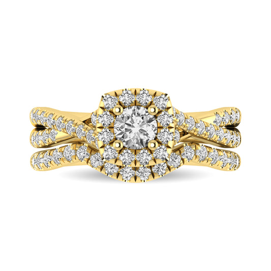 Diamond Twist Shank Single Halo Bridal Ring 1 Ct.tw Round Cut in 14K Yellow Gold