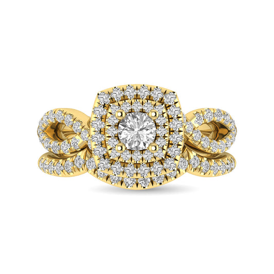 Diamond Twist Shank Double Halo Bridal Ring 1 Ct.tw Round Cut in 14K Yellow Gold