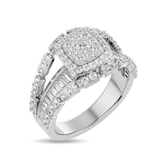 Diamond 1 1/2 Ct.tw Round Cut and Straight Baguette Fashion Ring in 14K White Gold