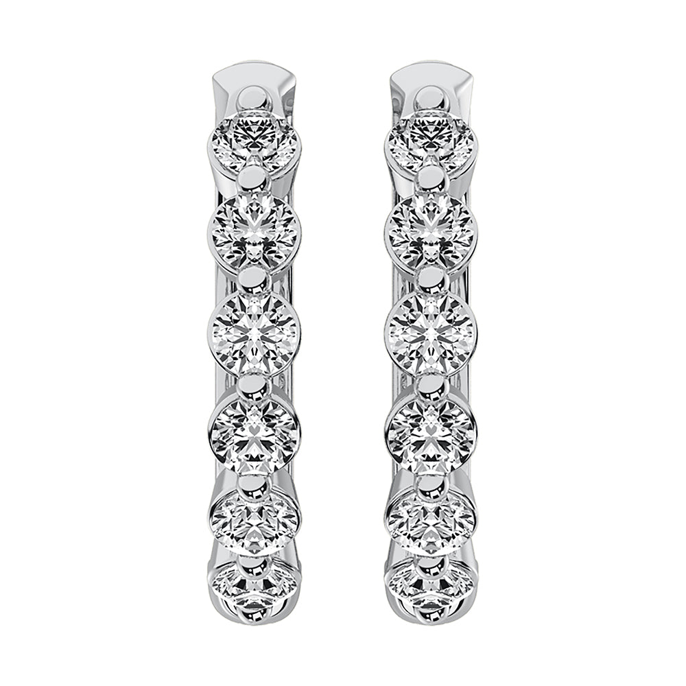 14K White Gold 1/2 Ct.Tw. Diamond Hoop Earrings