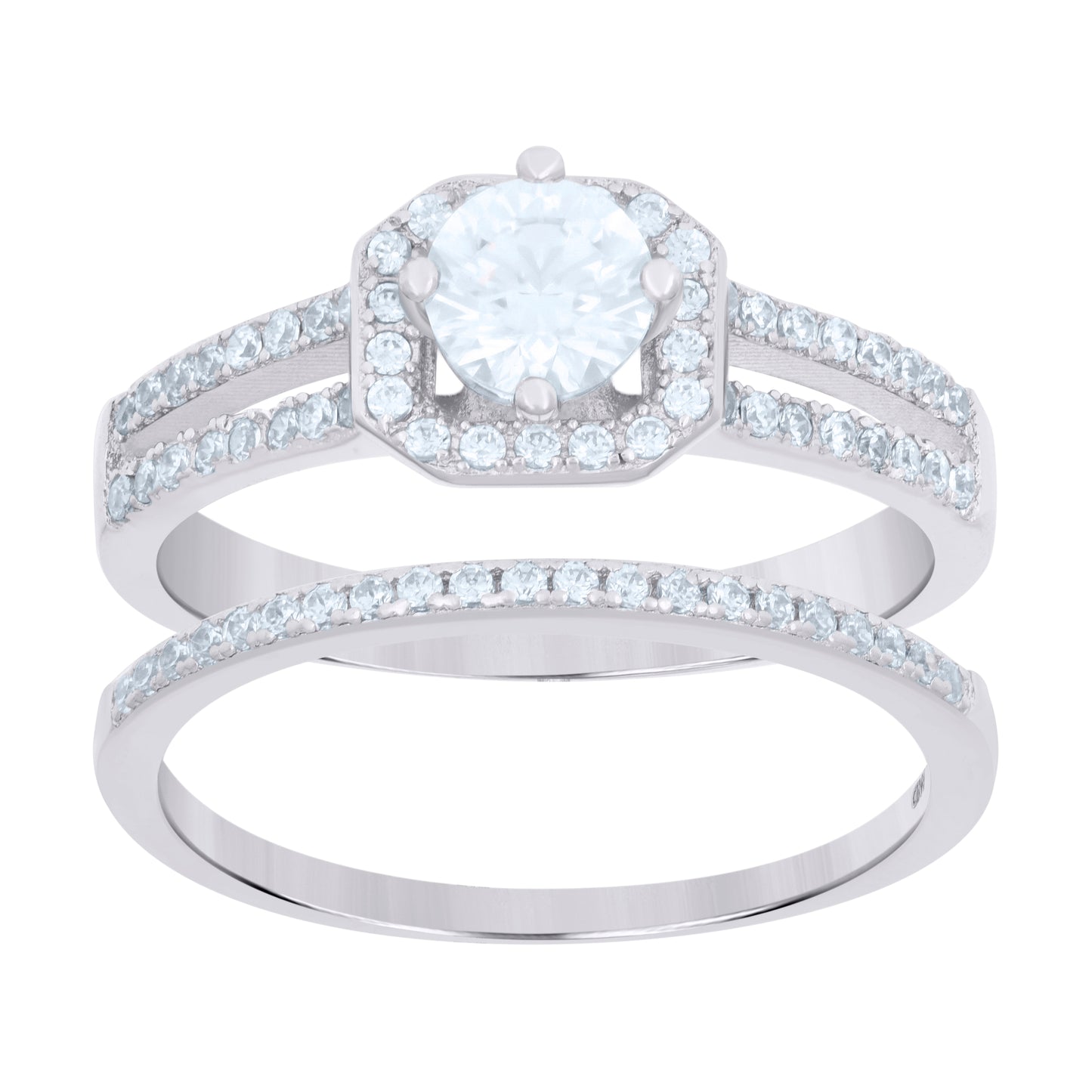 925 Sterling Silver Cz Duo Ring S6