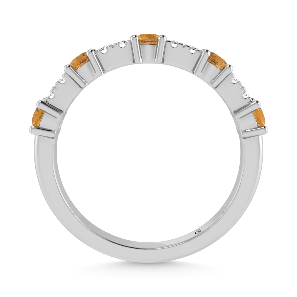 14K White Gold Diamond 1/2 Ct. Tw. Alternate Diamond and Citrine Stackable Band