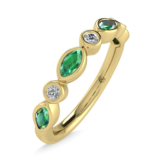 14K Yellow Gold Diamond 3/8 Ct.Tw. Bezel Set Round and Emerald Band