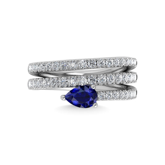 14K White Gold Diamond and Blue Sapphire 1 3/8 Ct.Tw. Fashion Ring