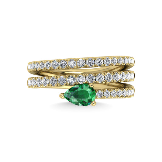 14K Yellow Gold Diamond and Emerald 1 1/4 Ct.Tw. Fashion Ring