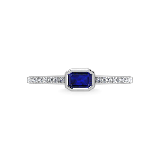 14K White Gold Diamond 3/8 Ct.Tw. And Blue Sapphire Fashion Ring