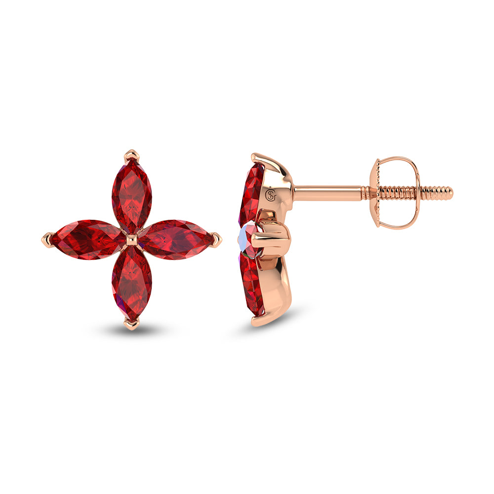 14K Rose Gold Diamond 1 3/8 Ct.Tw. & Ruby Fashion Earrings