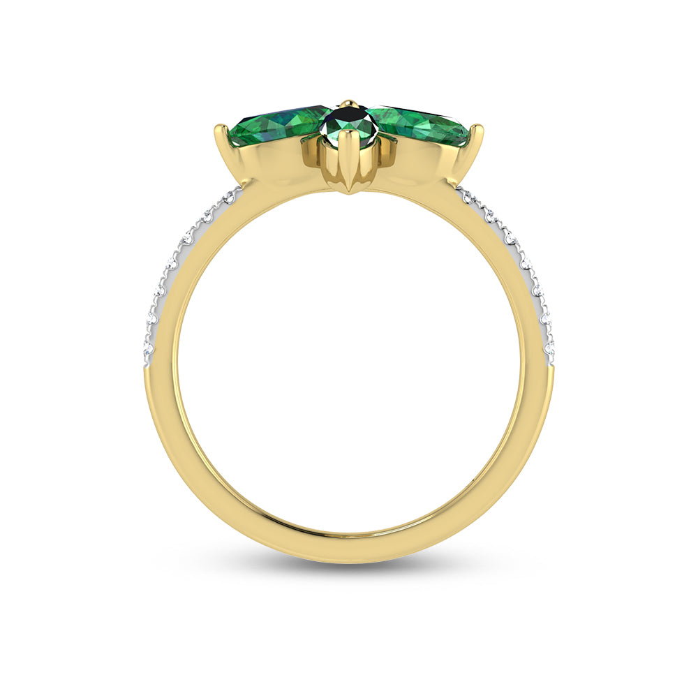 14K Yellow Gold Diamond 1 Ct.Tw. & Emerald Fashion Ring