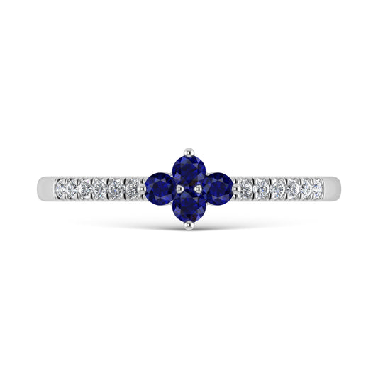 14K White Gold 1/4 Ct.Tw. Diamond and Blue Sapphire Stackable Band
