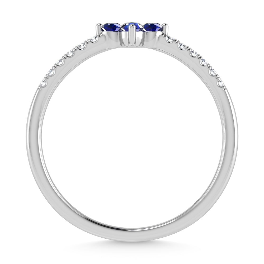 14K White Gold 1/4 Ct.Tw. Diamond and Blue Sapphire Stackable Band