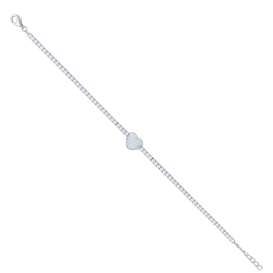 925 Sterling Silver Cz Bracelet 7"+0.5"