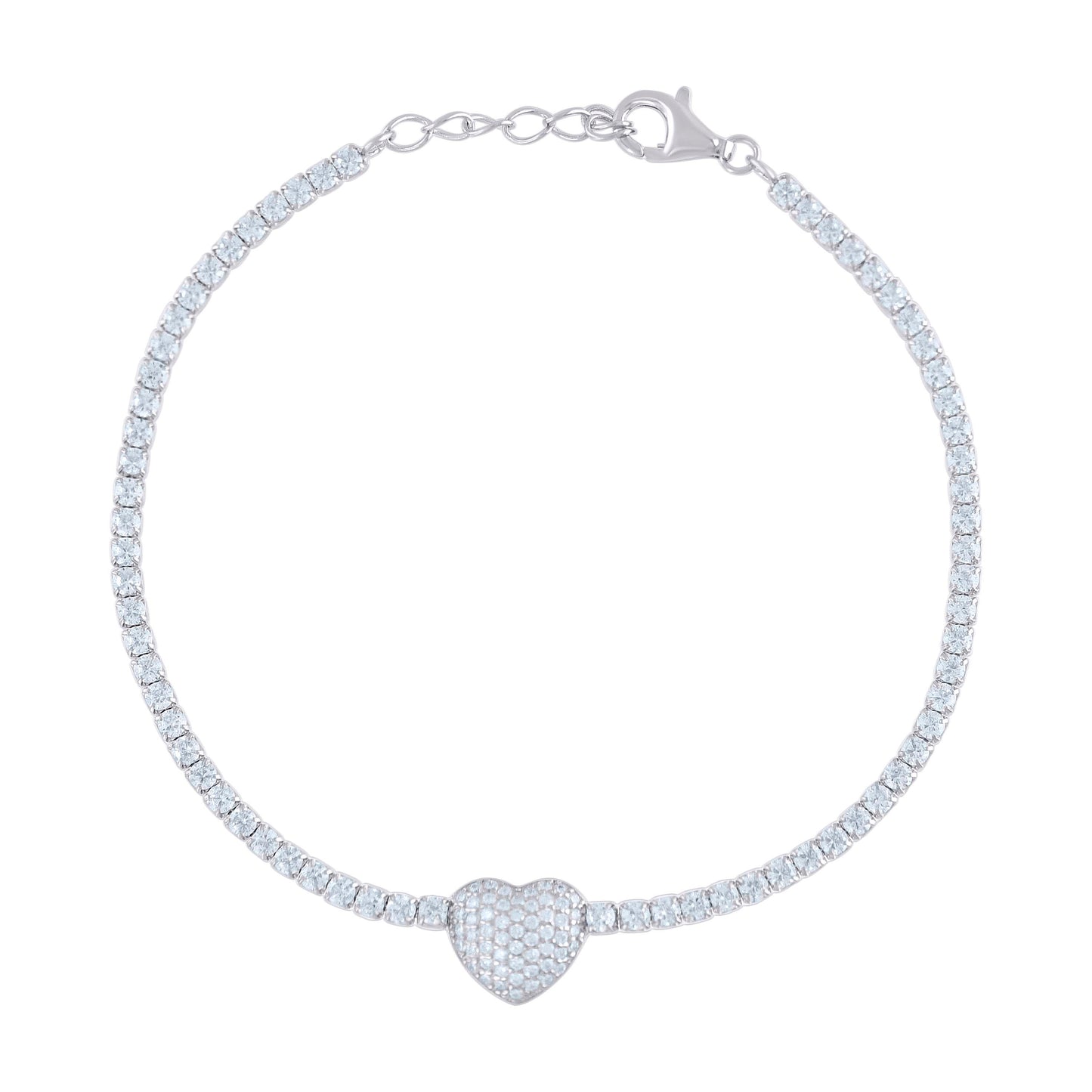 925 Sterling Silver Cz Bracelet 7"+0.5"