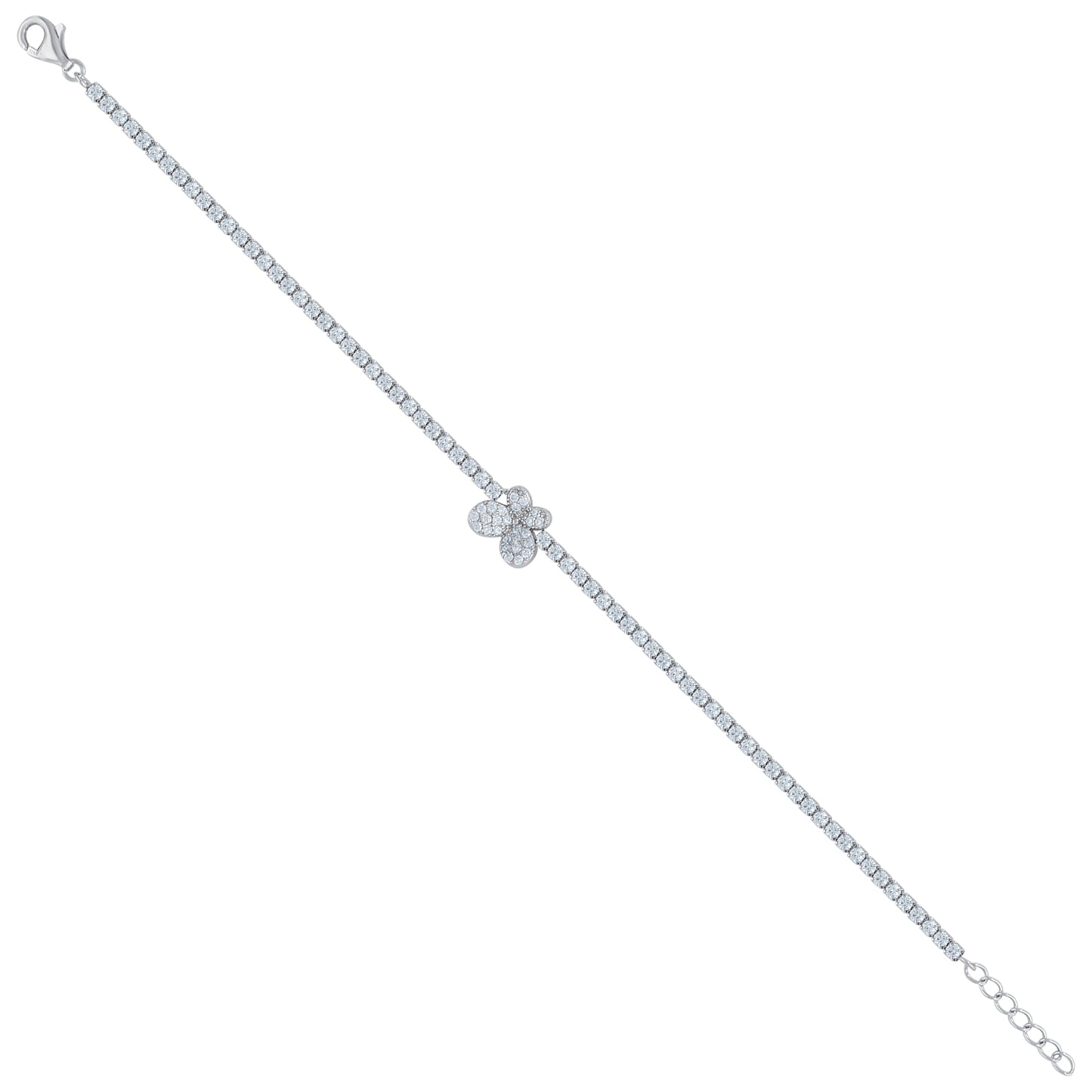 925 Sterling Silver Cz Bracelet 7"+1"