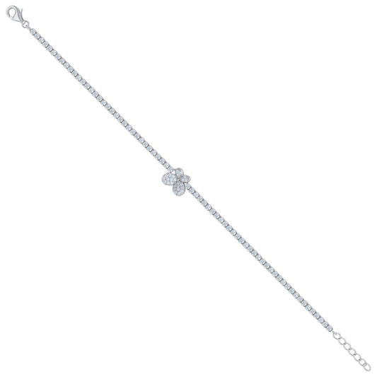 925 Sterling Silver Cz Bracelet 7"+1"
