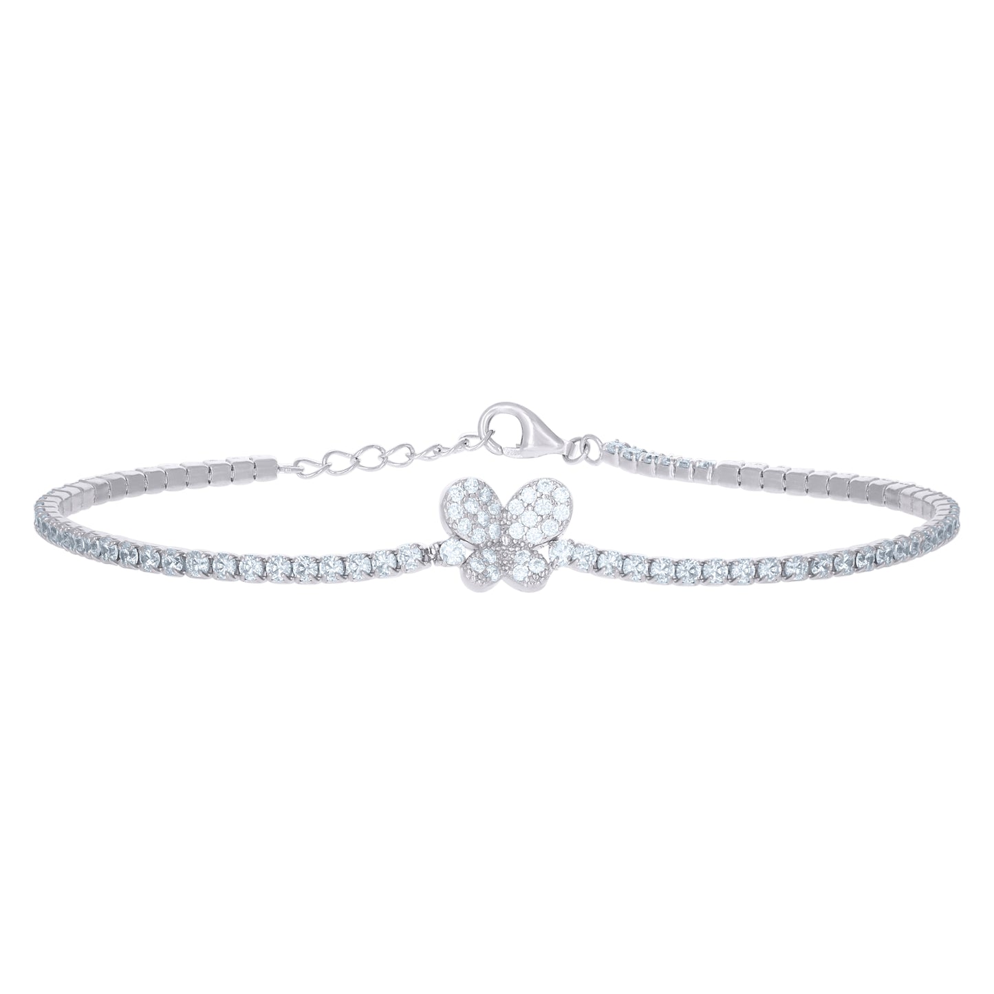 925 Sterling Silver Cz Bracelet 7"+1"