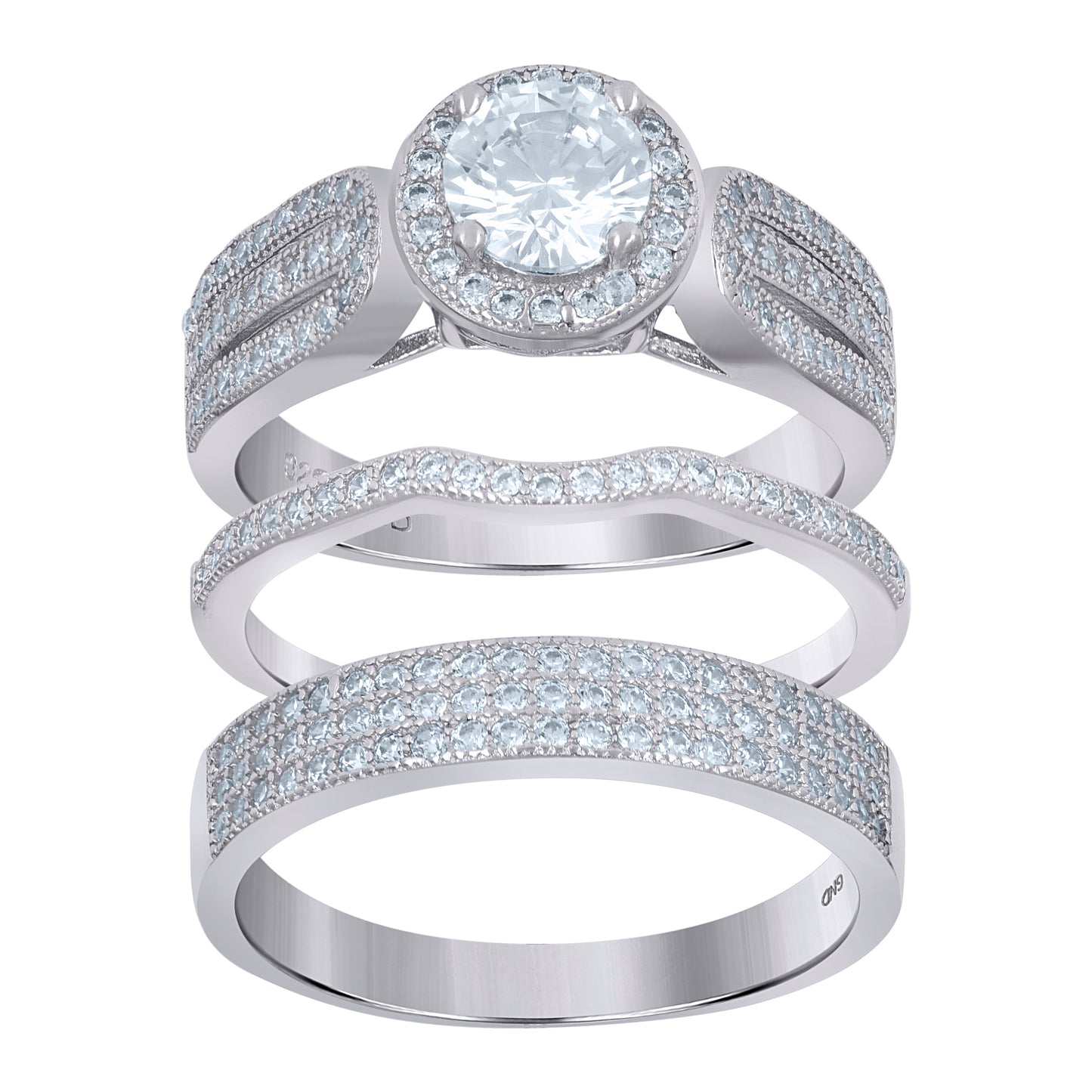 925 Sterling Silver Cz Trio Ring S6
