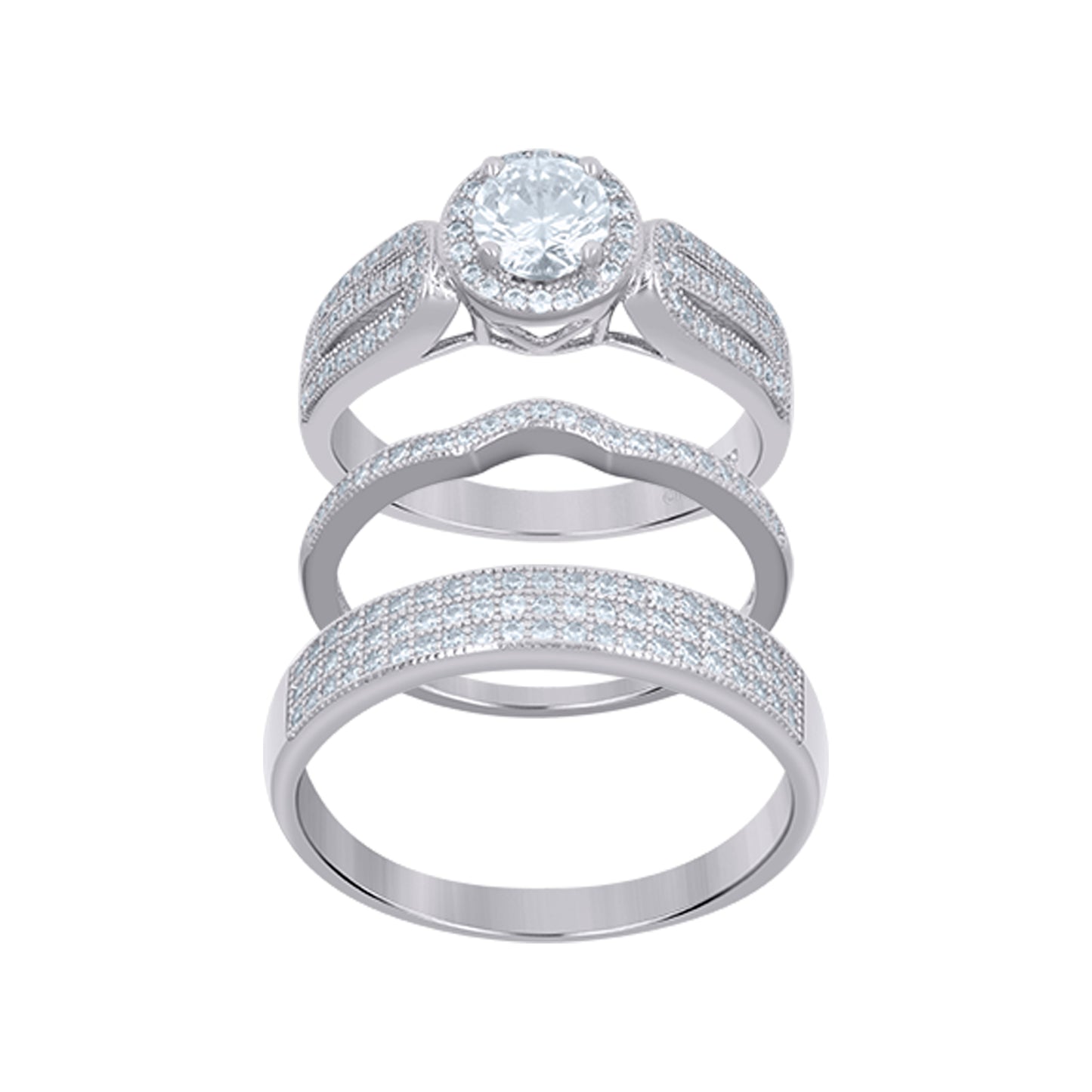 925 Sterling Silver Cz Trio Ring S6