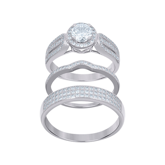 925 Sterling Silver Cz Trio Ring S6